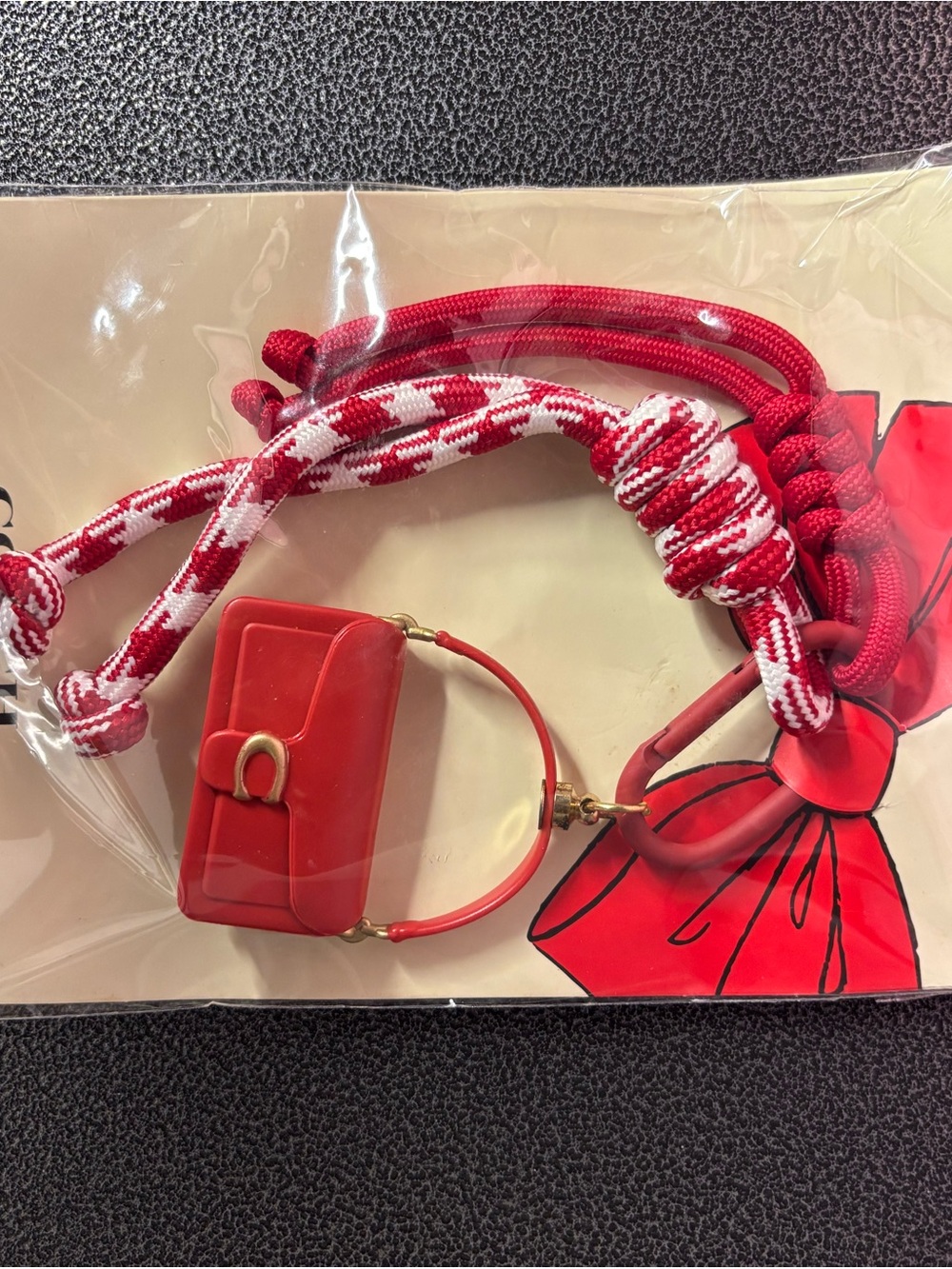 Coach Red Mini Bag Charm with Red & White Rope Strap